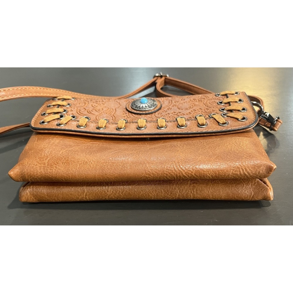 Sam & Hadley Brown Purse Tourqoise Detail Adjustable Strap Small - Picture 4 of 10